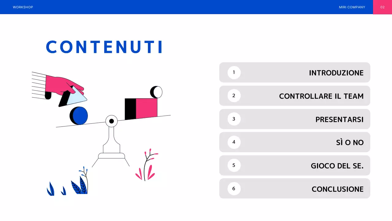 Laboratorio di team building illustrato in blu e rosa