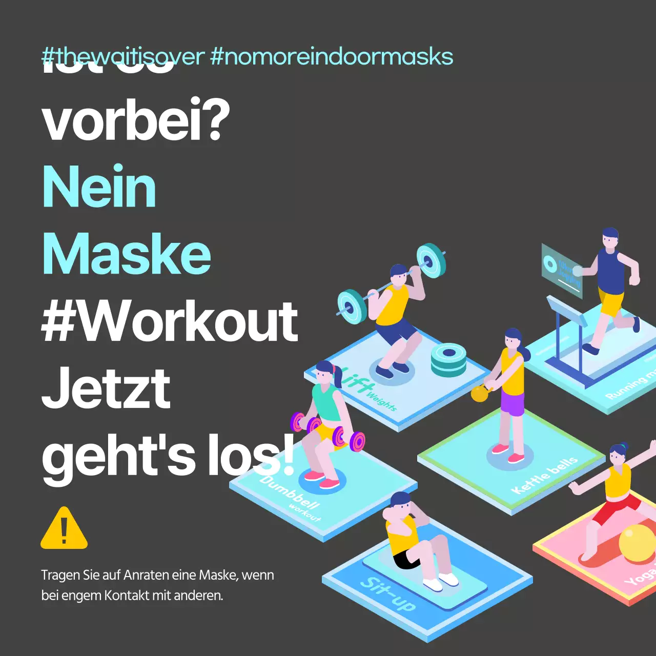 Ein farbenfrohes, minziges Thema für die Ankündigung der Maskenentfernung im Fitnessstudio
