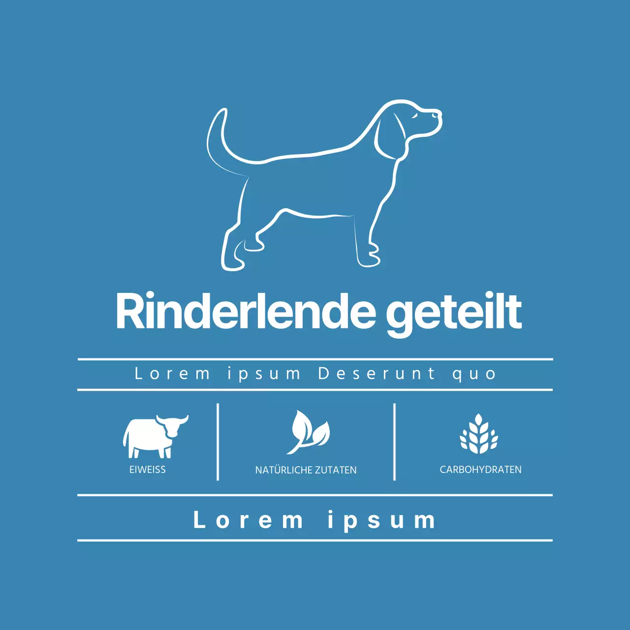 Sauberes Futtermitteletikett mit blauer Illustration