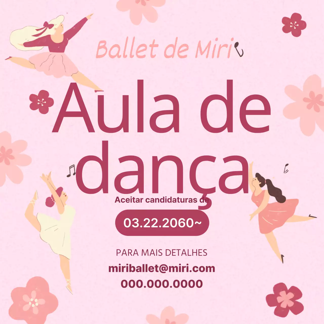 Nova promoção para aulas de ballet com um tema de ilustração cor-de-rosa suave