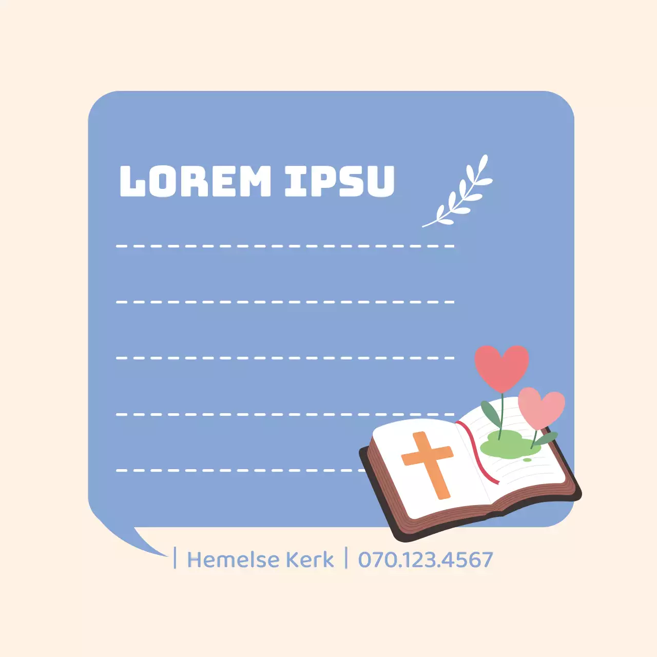 Illustratie kerk met blauwe tekstballonnen