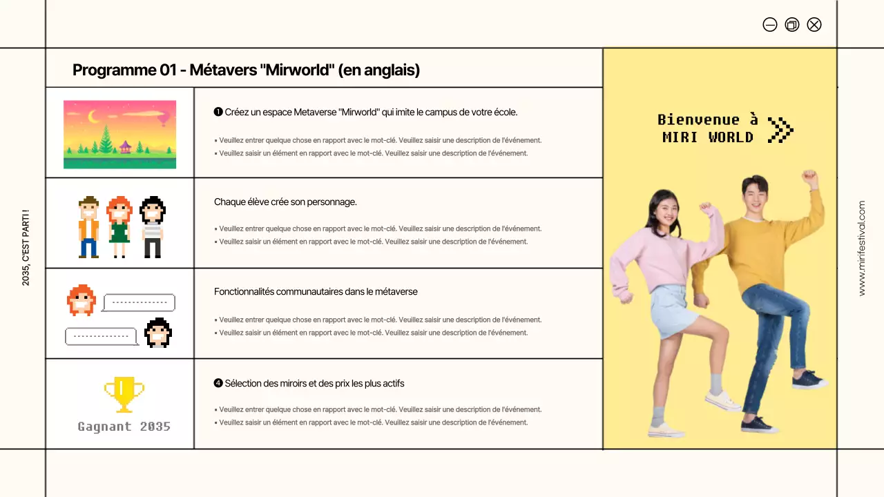 Les cadres de lignes ivoire et jaune sont à l'honneur dans la proposition de festival universitaire