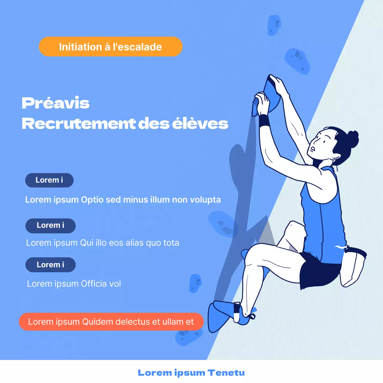 Carte d'escalade cool et dynamique en orange sur fond bleuNews