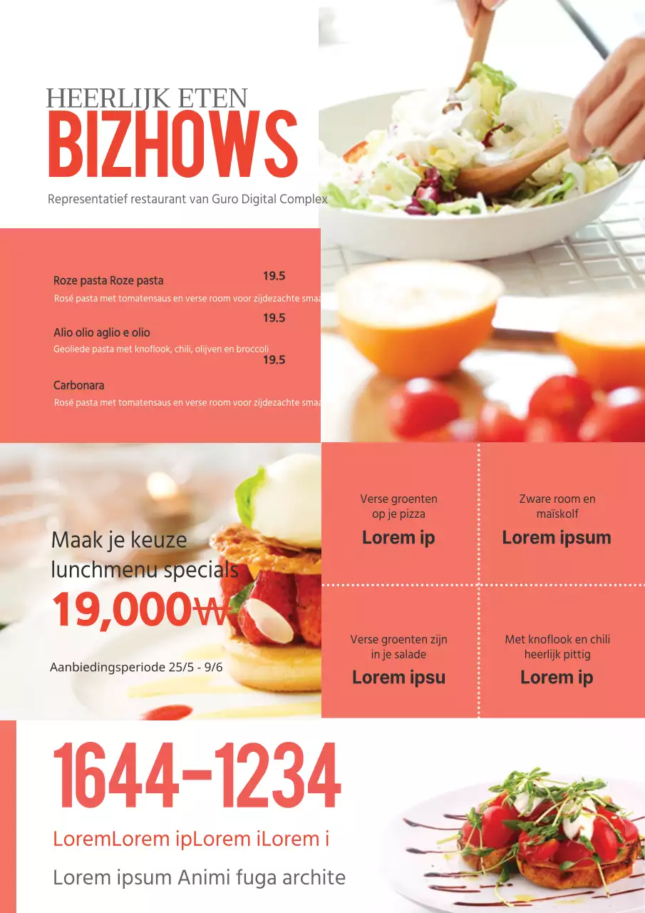 Promoot het menu van uw bizhouse pastarestaurant