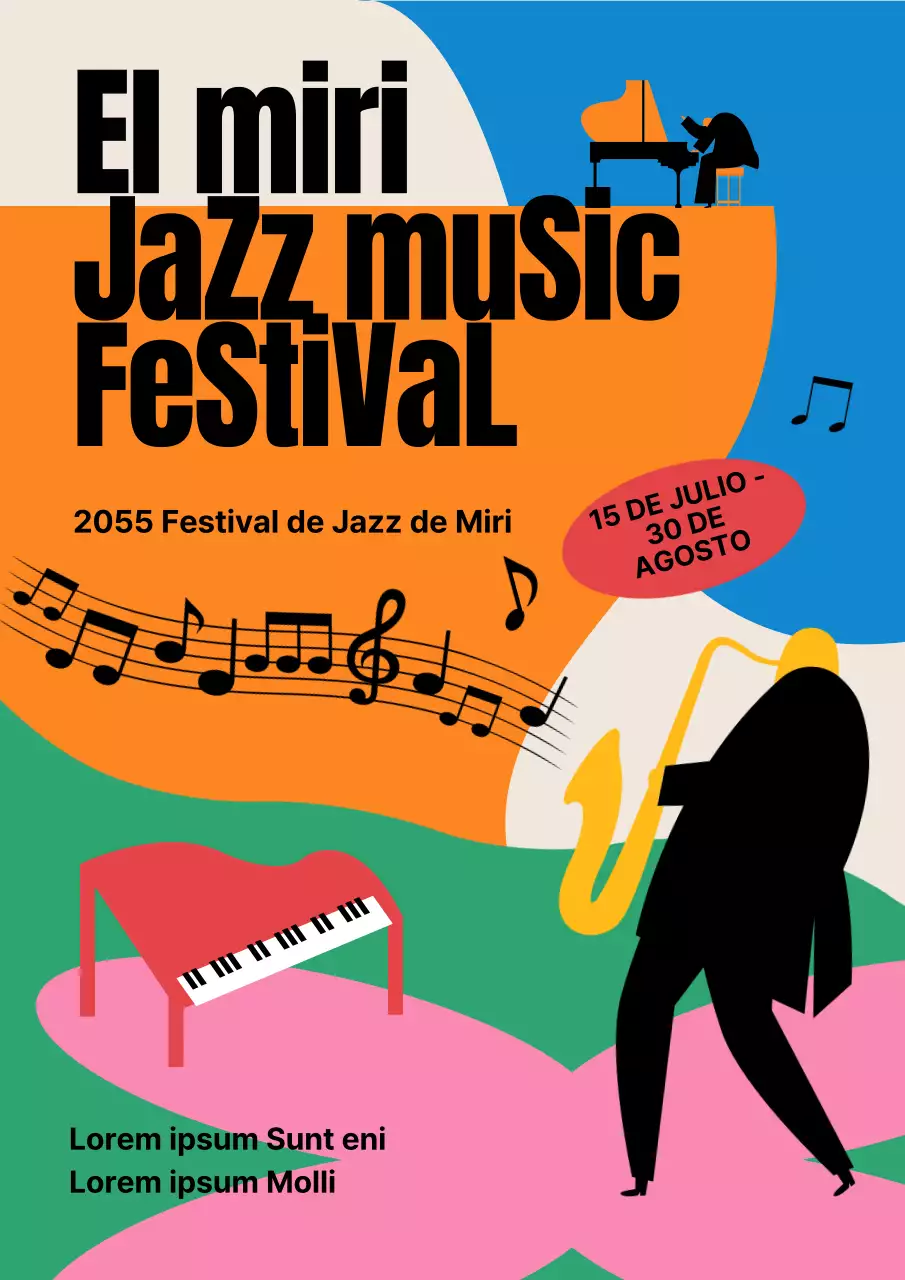 Material promocional kitsch en naranja, verde y rosa