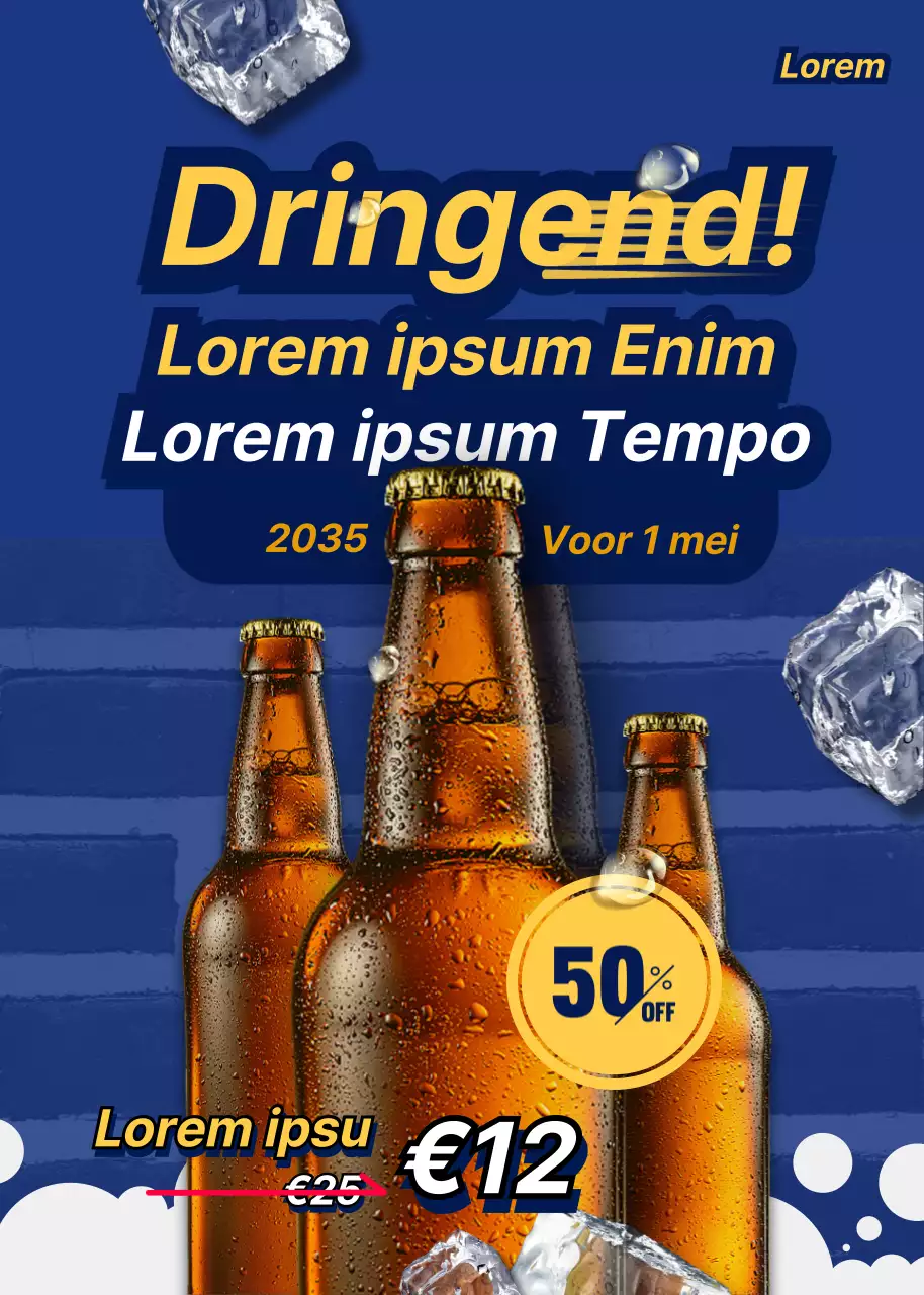 Een uitverkoop van koud bier in marineblauw en geel