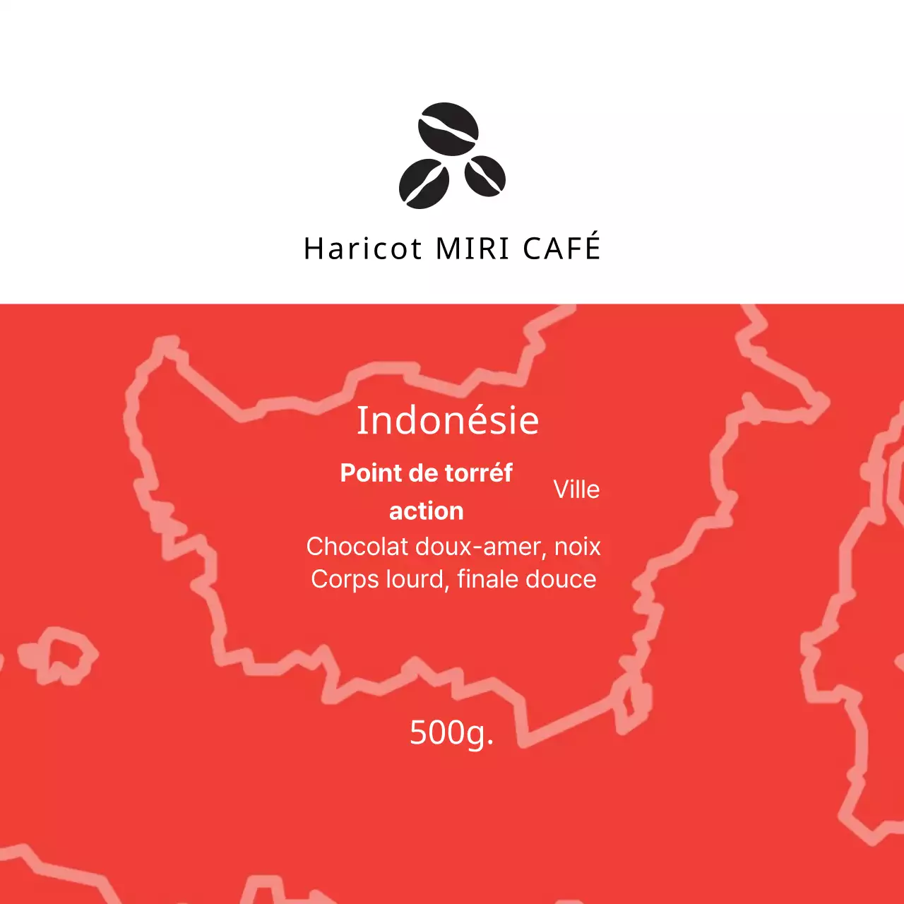 Etiquette de café en grains avec illustration rouge