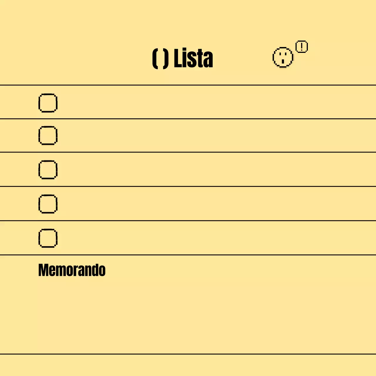 Mercadoria de lista de verificação com ilustrações simples e nítidas em amarelo e preto.