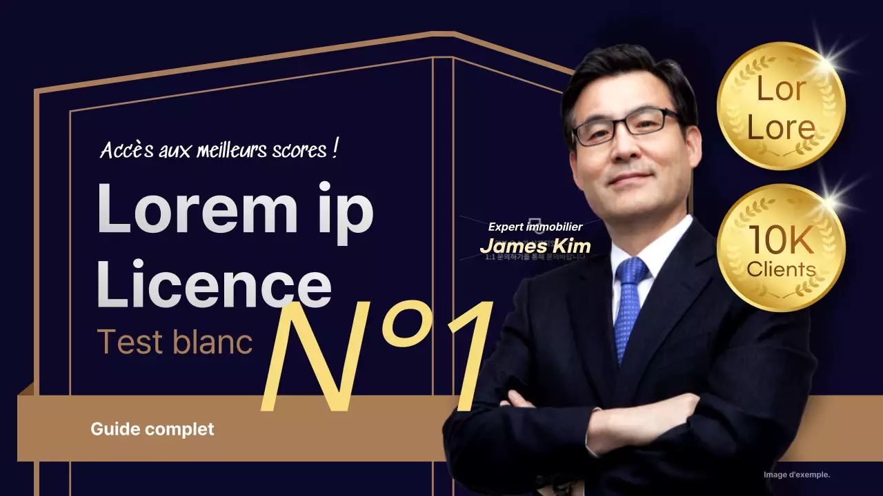 Questions et réponses de l'examen pratique de courtage immobilier d'aspect professionnel, de couleur marine et or.