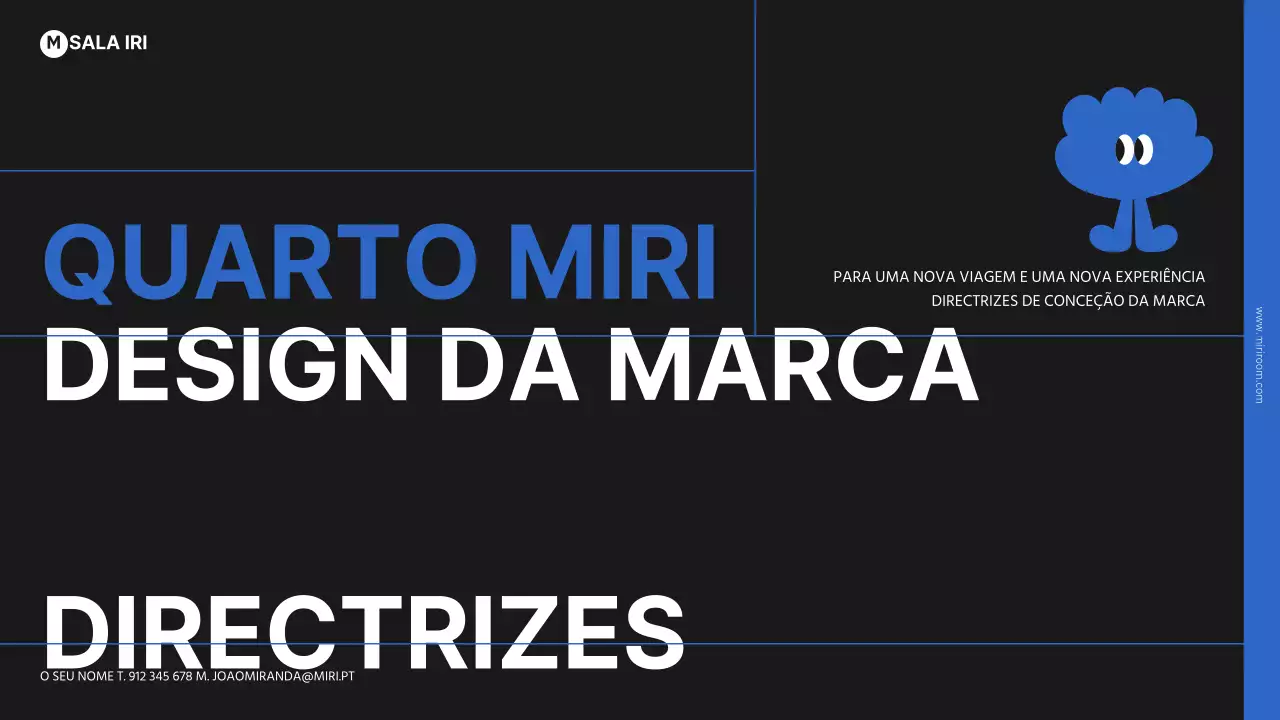 Apresentação simples da marca em azul e preto