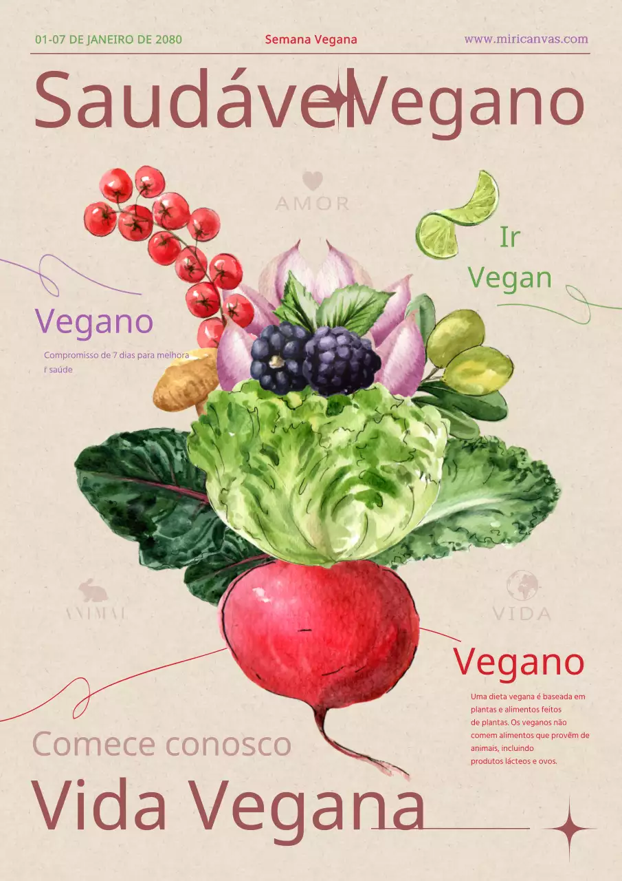 As flores vegetais verdes e vermelhas promovem o veganismo saudável