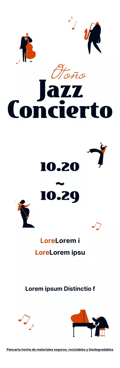 Información sobre conciertos de jazz en un simpático estilo de ilustración en negro y naranja