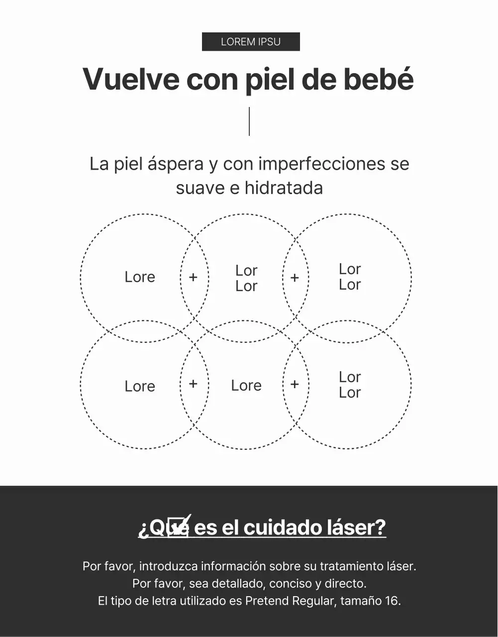 Anuncio de promoción de procedimientos cosméticos dermatológicos en marrón y negro.