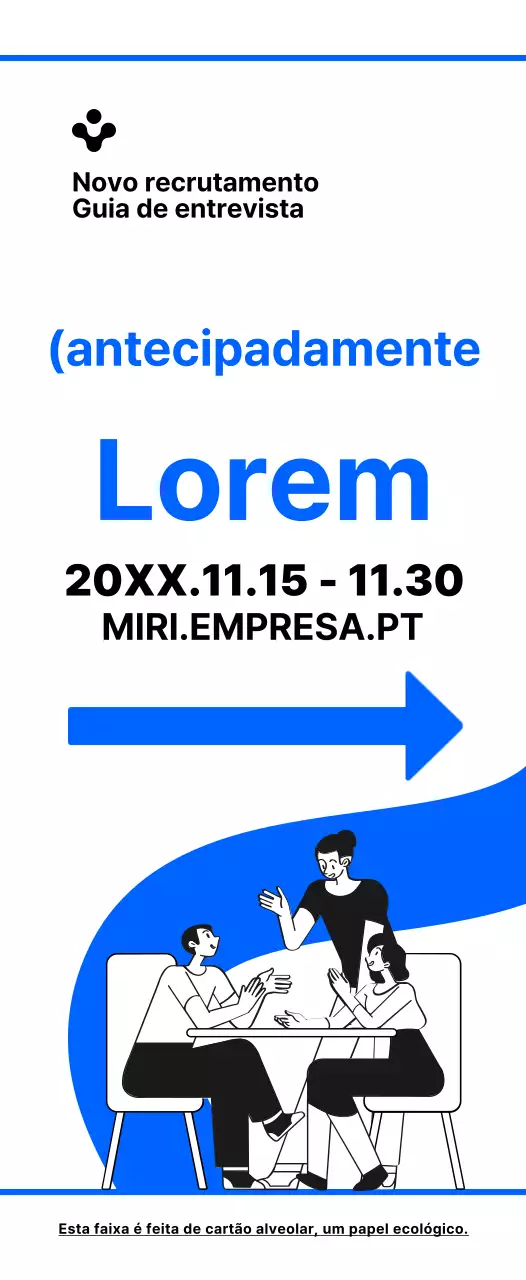 Ilustração simples em azul e preto com indicações para o local da entrevista de recrutamento