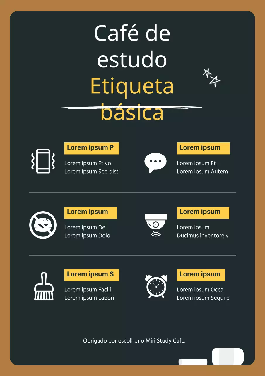 Um guia de etiqueta básica num café de estudo com um conceito de quadro verde-escuro