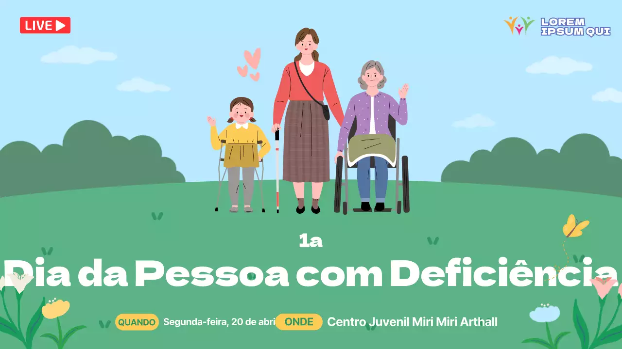 Cerimónia do Dia da Deficiência com um fundo natural verde e azul
