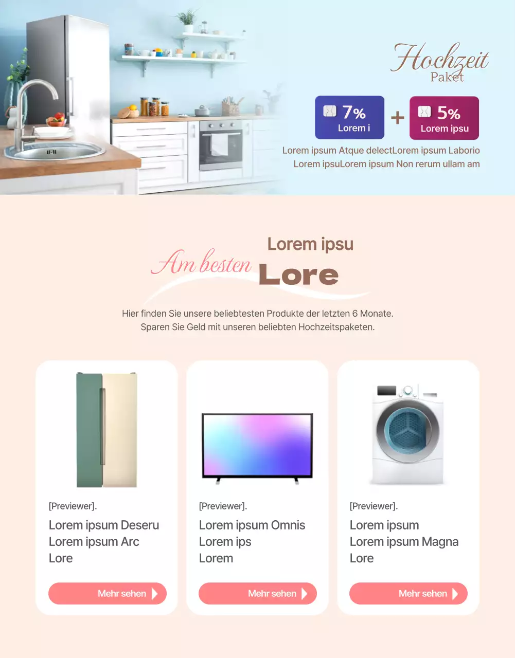 Rosa und hellbeige Geräte Hochzeit Paket Deal