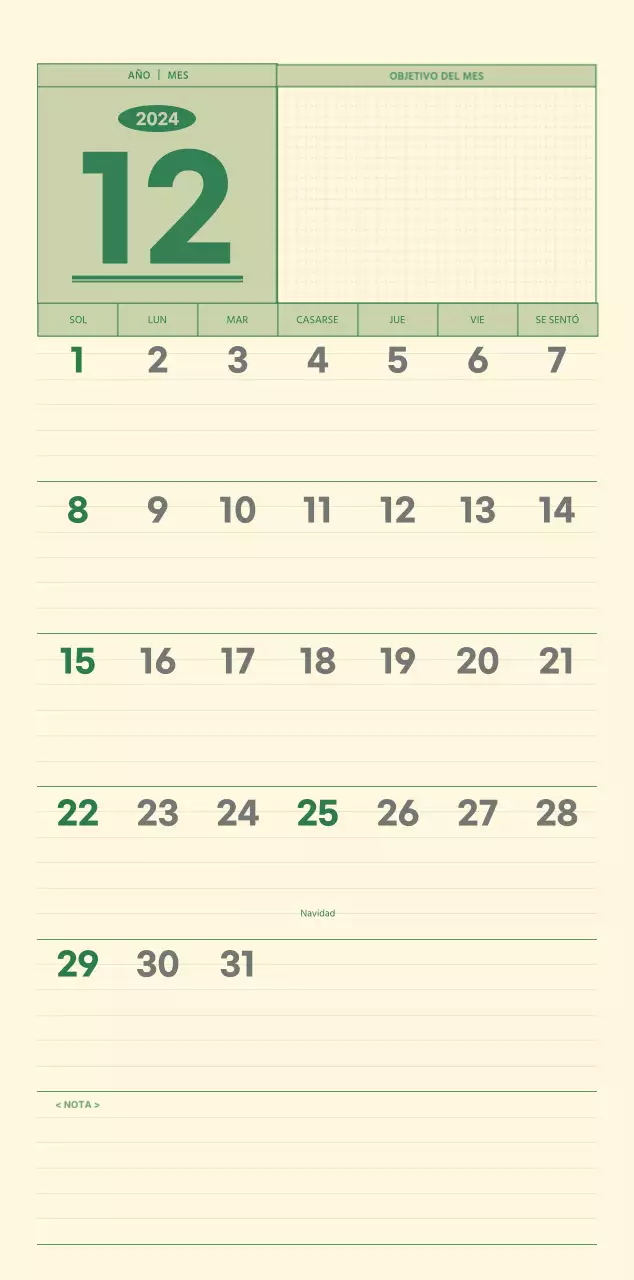 SAT Calendario de pared con concepto de bloc de notas del día D en verde y amarillo claro