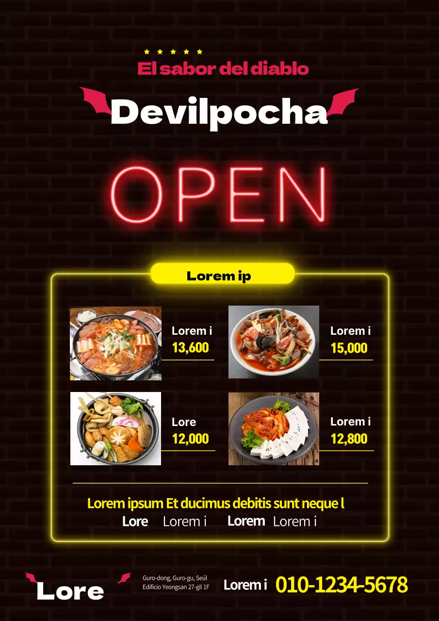 Tablero de menú de bar fluorescente negro