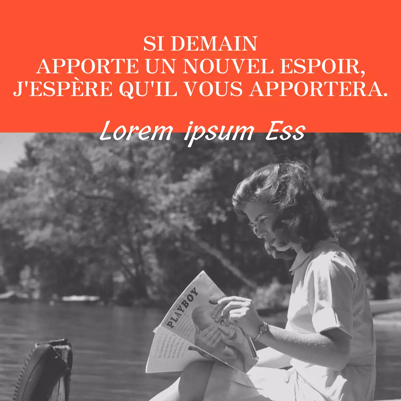 Marchandise sentimentale avec une photo vintage en noir et blanc d'une femme en orange.