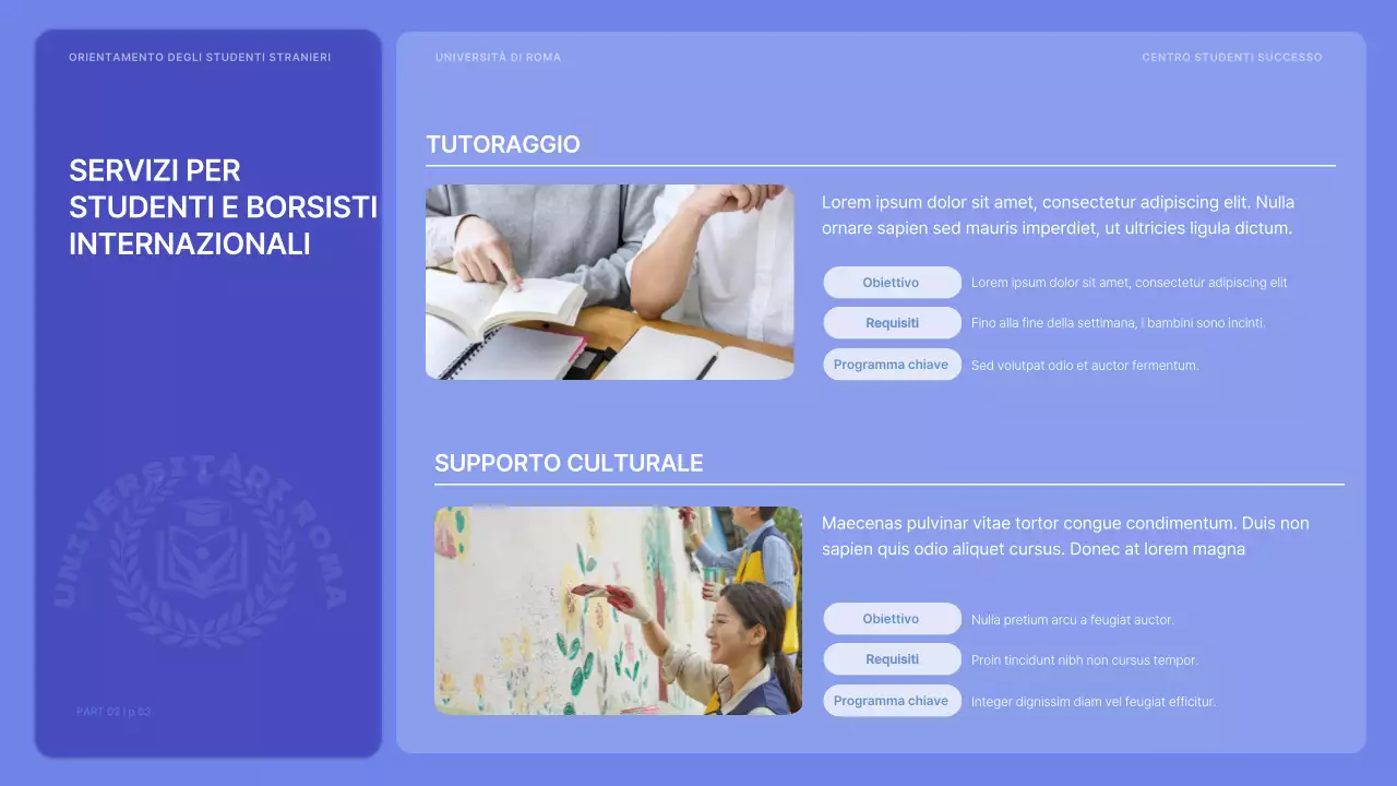Orientamento internazionale per gli studenti in tonalità malva e vivace