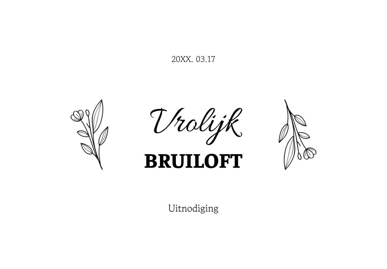 Een stijlvolle envelop voor een huwelijksuitnodiging met zwarte tekst en bloemenillustraties.