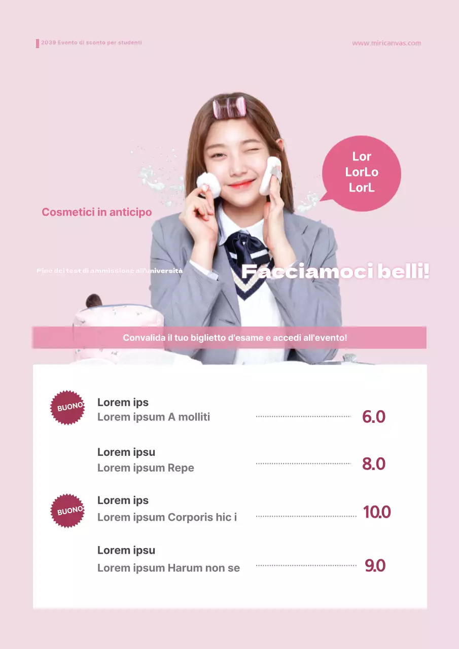 Promuovete un semplice evento di vendita di cosmetici estivi con la foto di una modella vestita di azzurro.