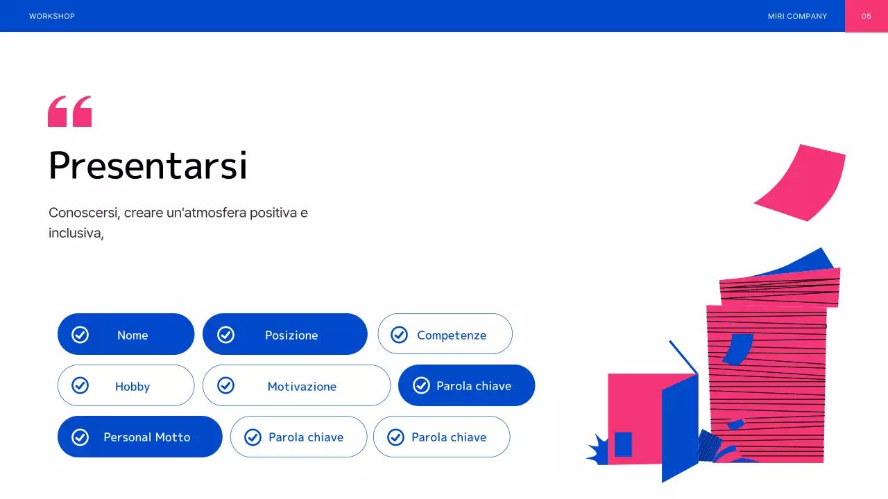 Laboratorio di team building illustrato in blu e rosa