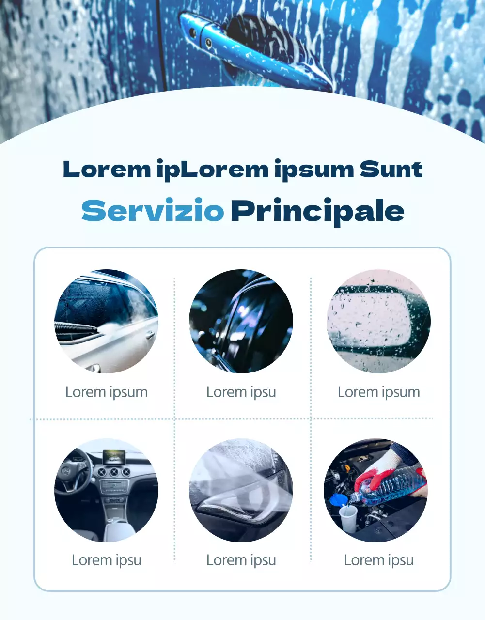 Pagina di dettaglio del lavaggio a mano con sfondo blu