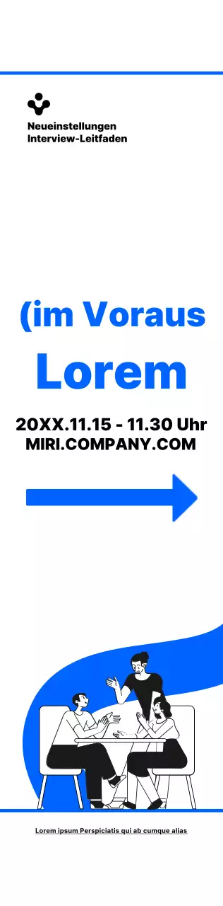 Einfache Illustration in Blau und Schwarz mit einer Wegbeschreibung zum Ort des Vorstellungsgesprächs