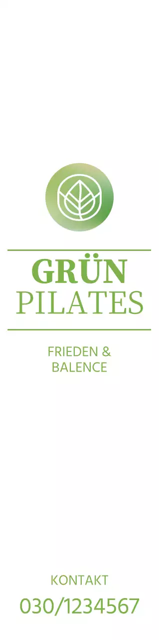 Werbung für eine Pilates-Sprechstunde für ein Luxuskonzept mit einem einfachen grünen Logo.