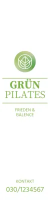 Werbung für eine Pilates-Sprechstunde für ein Luxuskonzept mit einem einfachen grünen Logo.