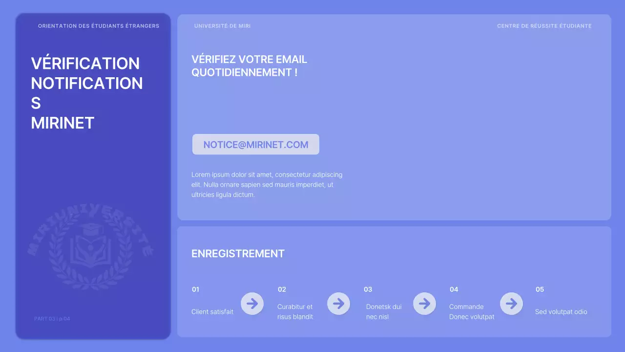 L'orientation des étudiants internationaux en mauve et vibrant