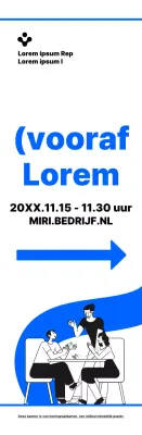 Eenvoudige illustratiestijl in blauw en zwart met aanwijzingen naar de locatie van het wervingsgesprek