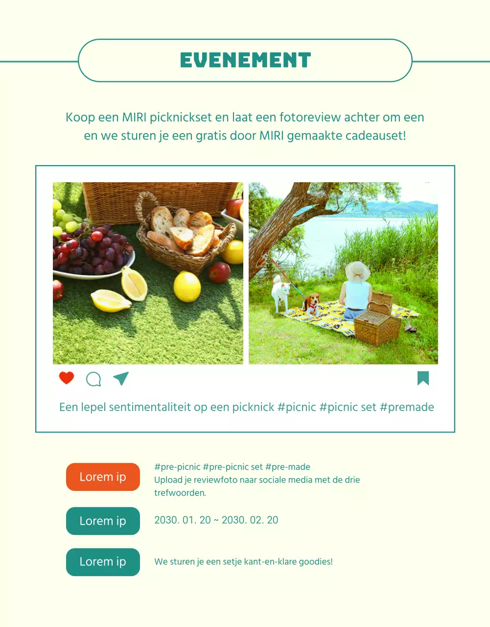 Een eenvoudige, lenteklare picknickset in groen en geel is nu te koop