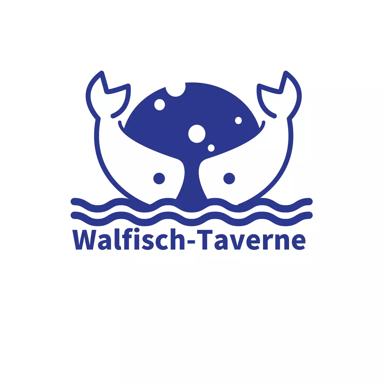 Sushi-Restaurant-Logo mit blauem Wal und Meer Illustration Logo