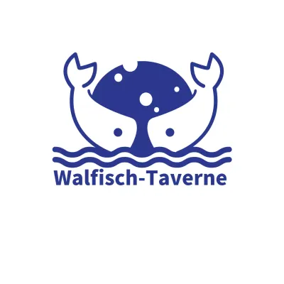 Sushi-Restaurant-Logo mit blauem Wal und Meer Illustration Logo