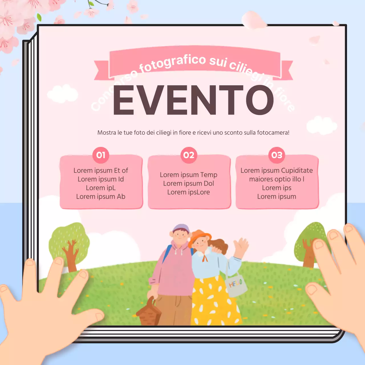 Concetto di libro informativo sui fiori di ciliegio in colori pastello