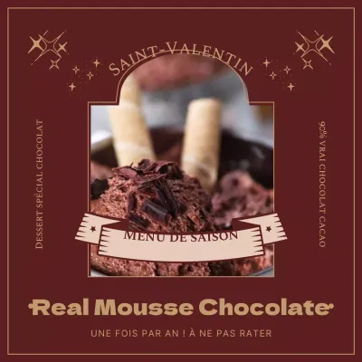 Présentation de la carte des desserts rouge et or de la Saint-Valentin