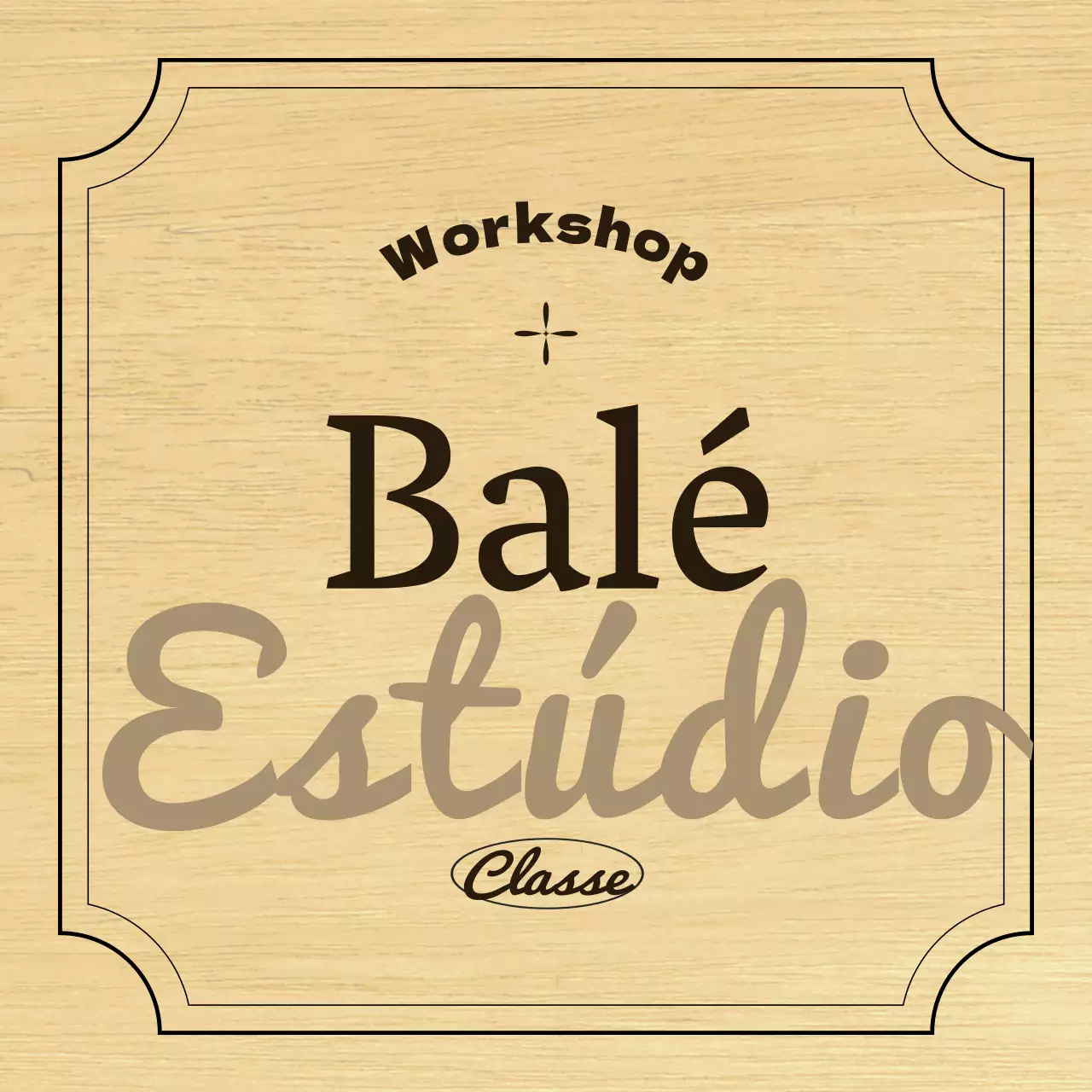 Um cartaz clássico de uma escola de ballet com texto e ilustrações a preto e castanho.