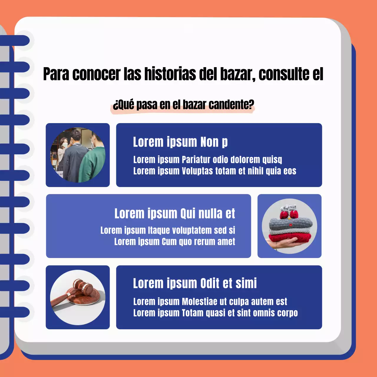 Informe sobre el bazar de eventos naranja y azul