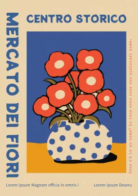 Promozione del mercato dei fiori colorati di rosso e blu