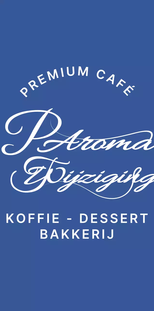 Caféartikelen met een stijlvol cursief ontwerp in blauw en wit