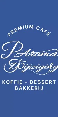 Caféartikelen met een stijlvol cursief ontwerp in blauw en wit