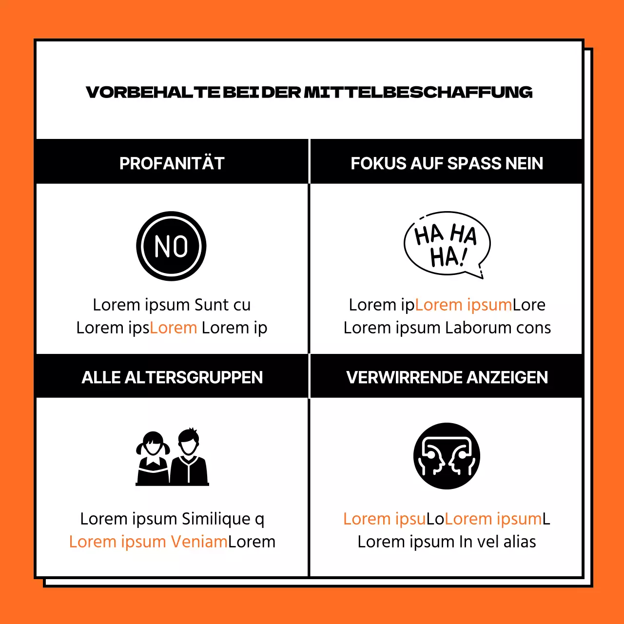 Blauer und orangefarbener quadratischer Rahmen für Spaßmarketing