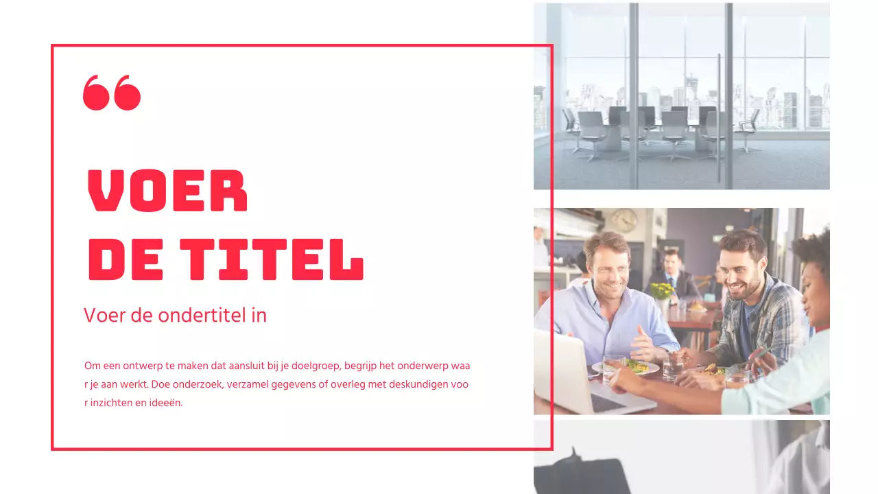 Discussiepresentatie van tekstmarkering en fotolay-out in rood