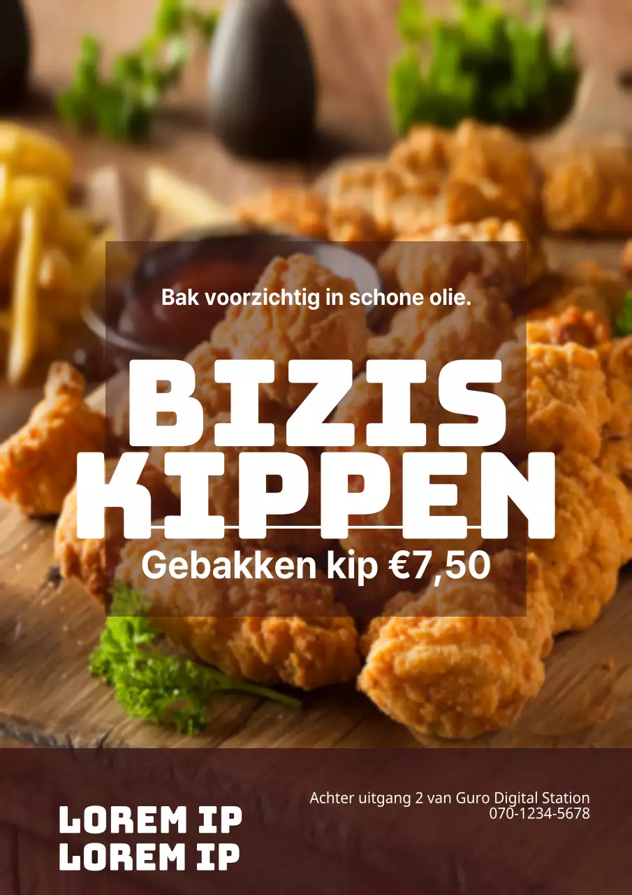 Schone karaage winkelpromotie met bruine, korrelige tekst