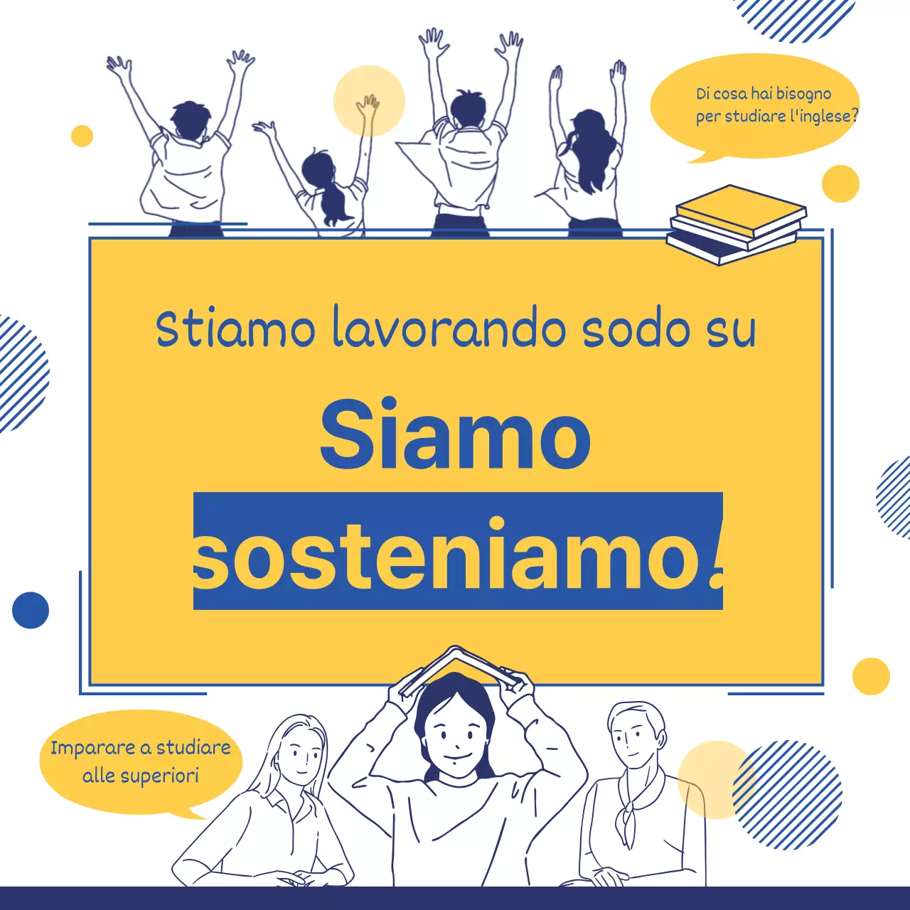 Semplice illustrazione a linee in giallo e blu per promuovere i consigli per l'apprendimento dell'inglese