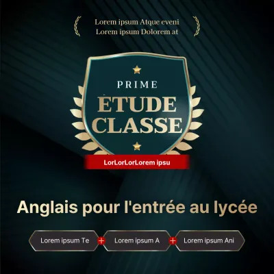Turquoise foncé et or avec un concept d'étiquette luxueuse pour un examen d'entrée dans une école de langue anglaise.