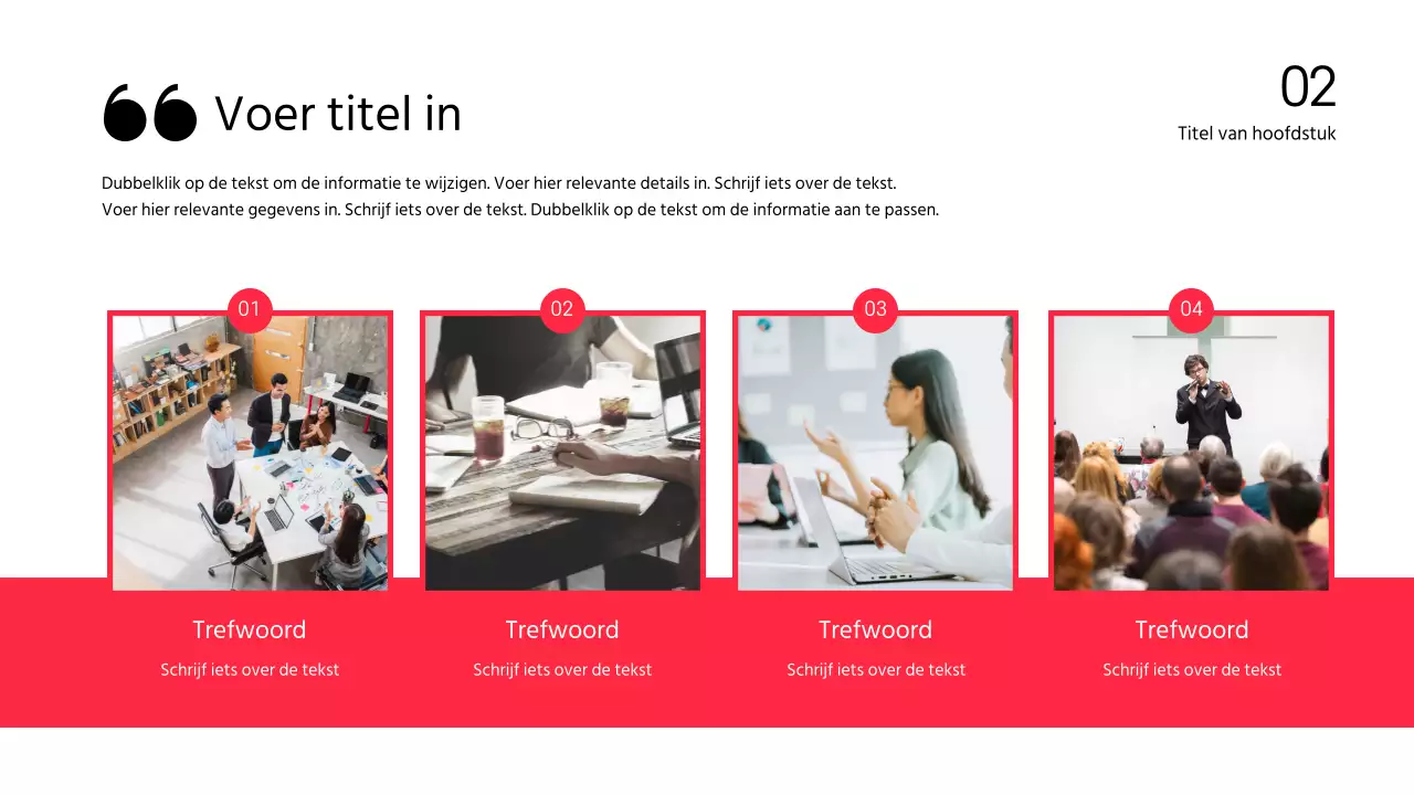 Discussiepresentatie van tekstmarkering en fotolay-out in rood